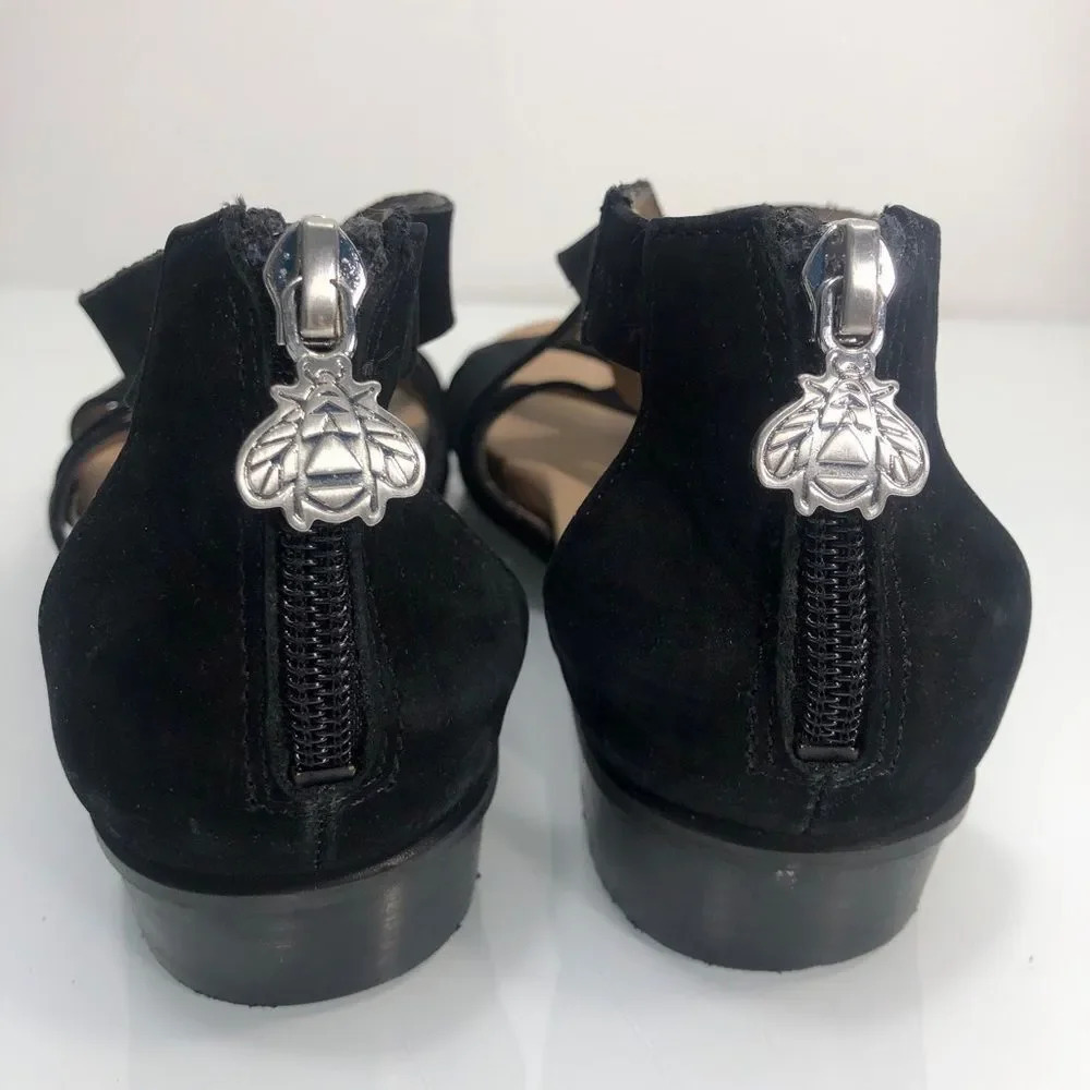 Bettye Muller Black Leather Banyan Strappy Sandal Zipper Back - Picture 8 of 14